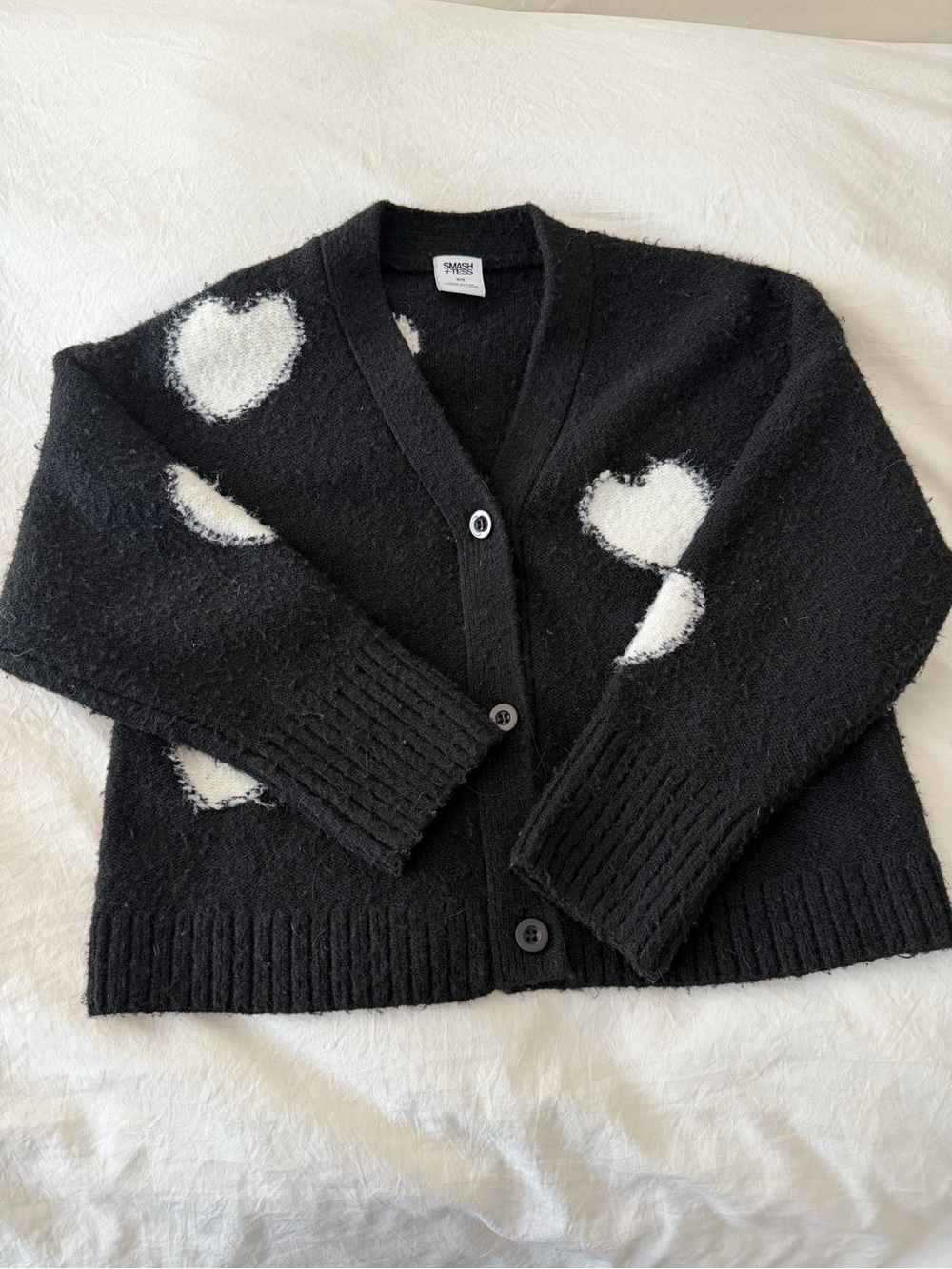 Smash + Tess Black Cardigan with White Heart Motifs